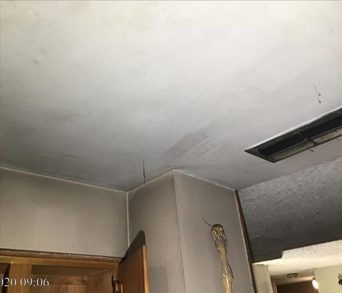 Fire damage to ceiling. 